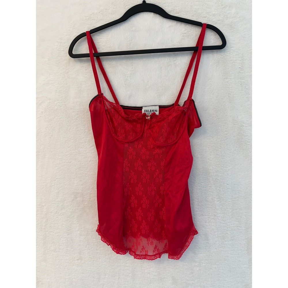 Bliss New York Red Lace Camisole Top Underwire Sweetheart Neckline Vintage Style